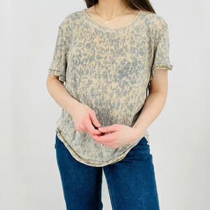 free people boho slouchy faded leopard animal print tee size s
